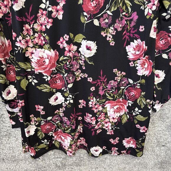 Karen Kane Black Floral Dress Long Sleeve Medium Scoop Neck Pink Purple Flowers - Picture 10 of 10